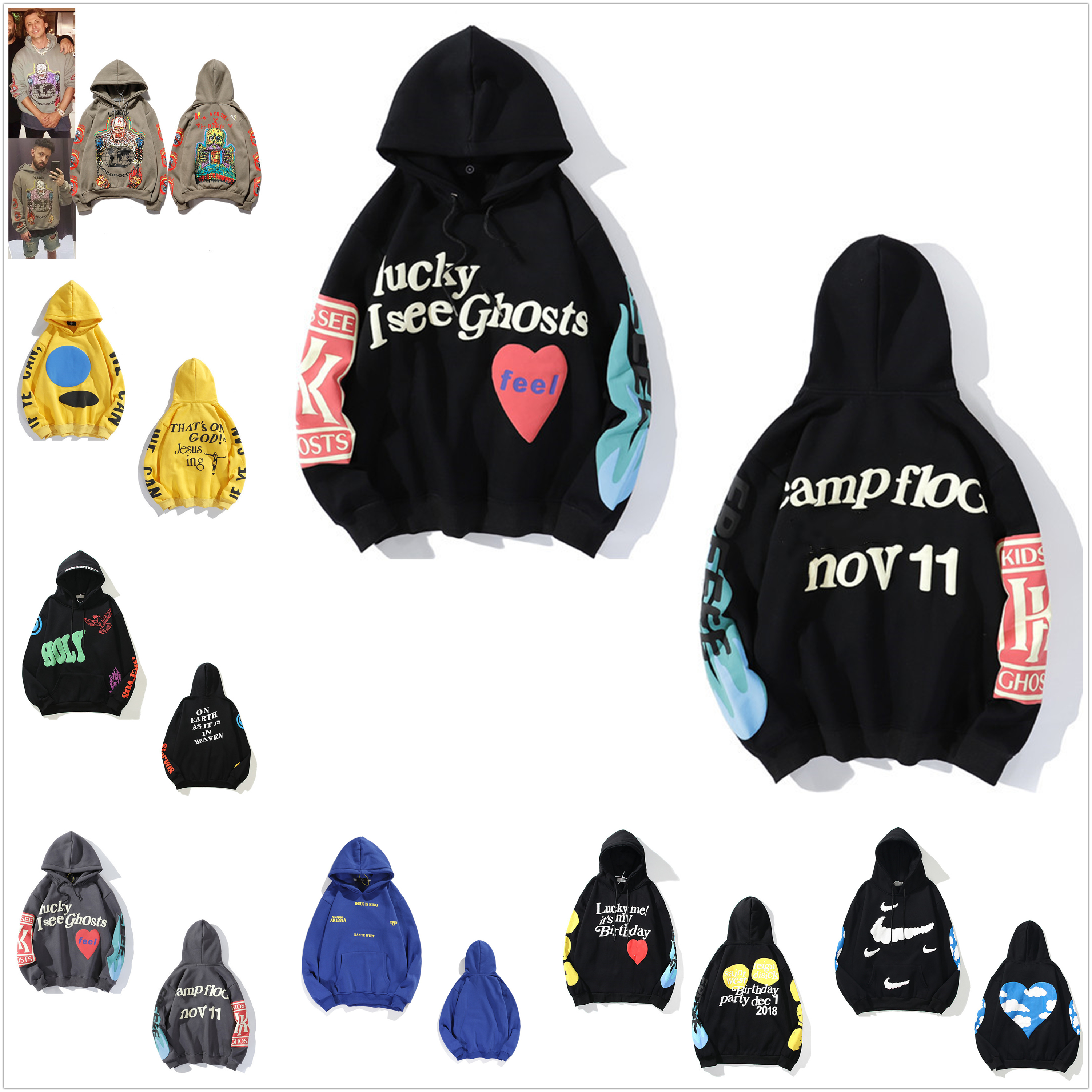 

Kanye Men's Hoodies Women's Hoodie Sweatshirt High Quality Cotton Tops Hip Hop Letters Printed Long Sleeves Jacket 0101, 1pcs button