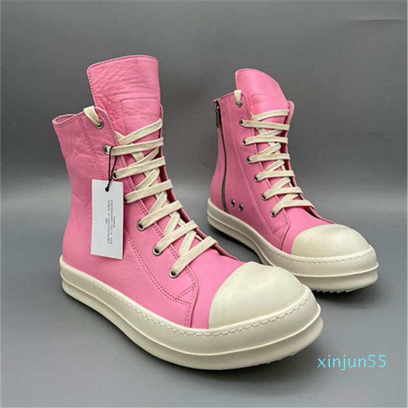 

high-top Fragrant sole quality pink genuine leather Boots lace up hip hop trainer sneakers