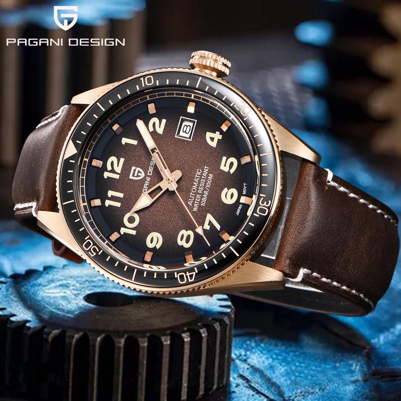 

Design Mechanical Men's Watches Leather Automatic Watch Business Calendar Waterproof Clock Relogio Masculino Wristwatches, Slivery;brown