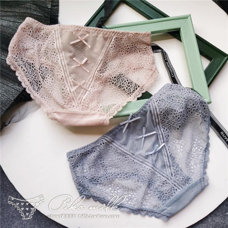 

Women's Panties 2021 French Cotton Women Underwear Sexy Mesh Underpanties Cute Bow Low Waist Stitching Briefs Female Lingerie, Black;pink