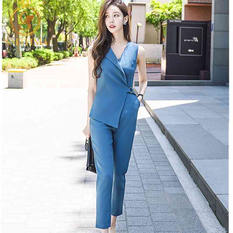 

Womens Sleeveless Jumpsuits Female High Waist Pencil Trousers Summer Office OL Clothes 210520, Photo color