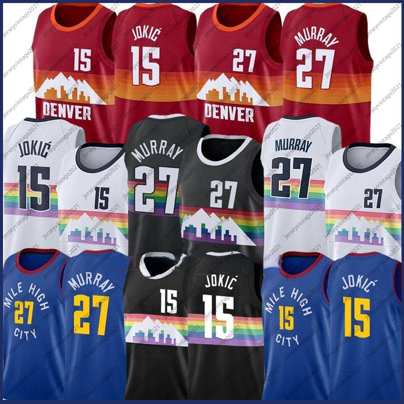 

Nikola 15 Basketball Jokic Jersey Jamal 27 Murray Jerseys 2021 Season Jersey Team Jersey Red Blue Black White Uniform