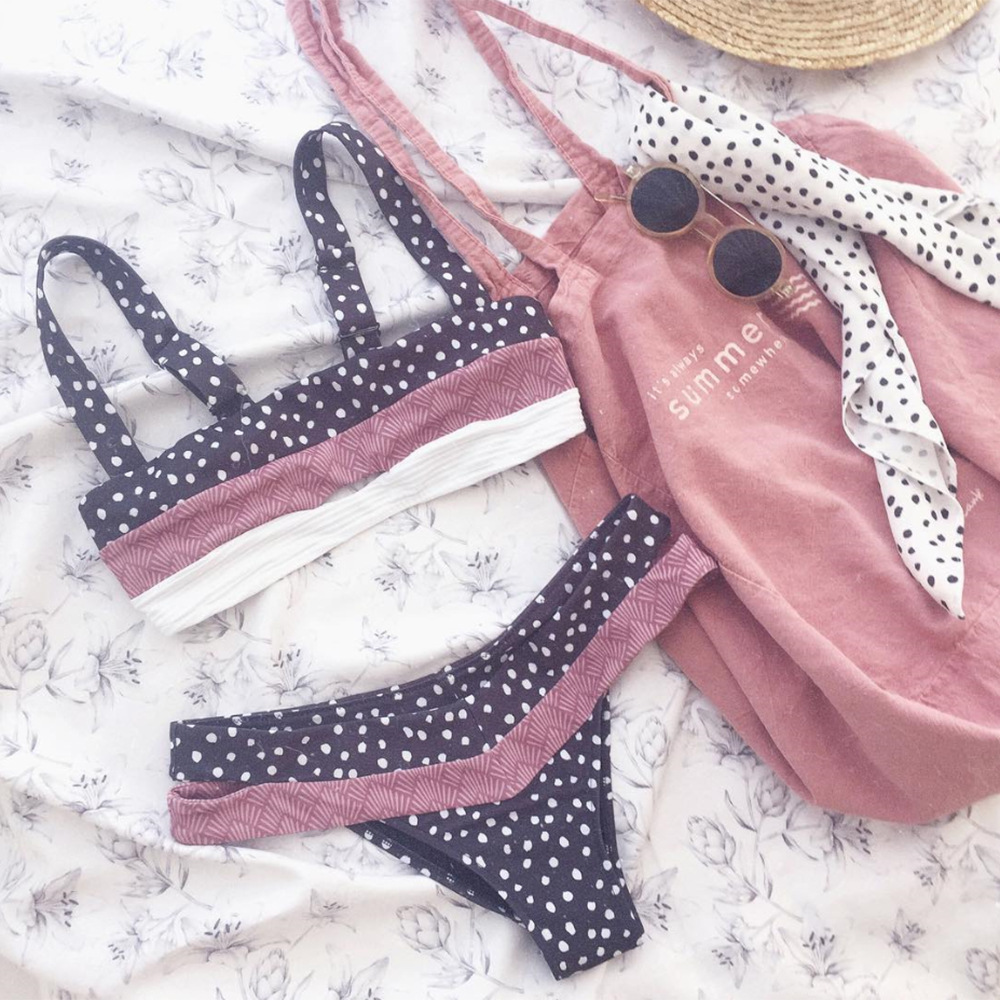

20212021 dot floral bikini push up hollow out swimsuit women patchwork biquinis feminino bathing suit high waist bikini set, White;black