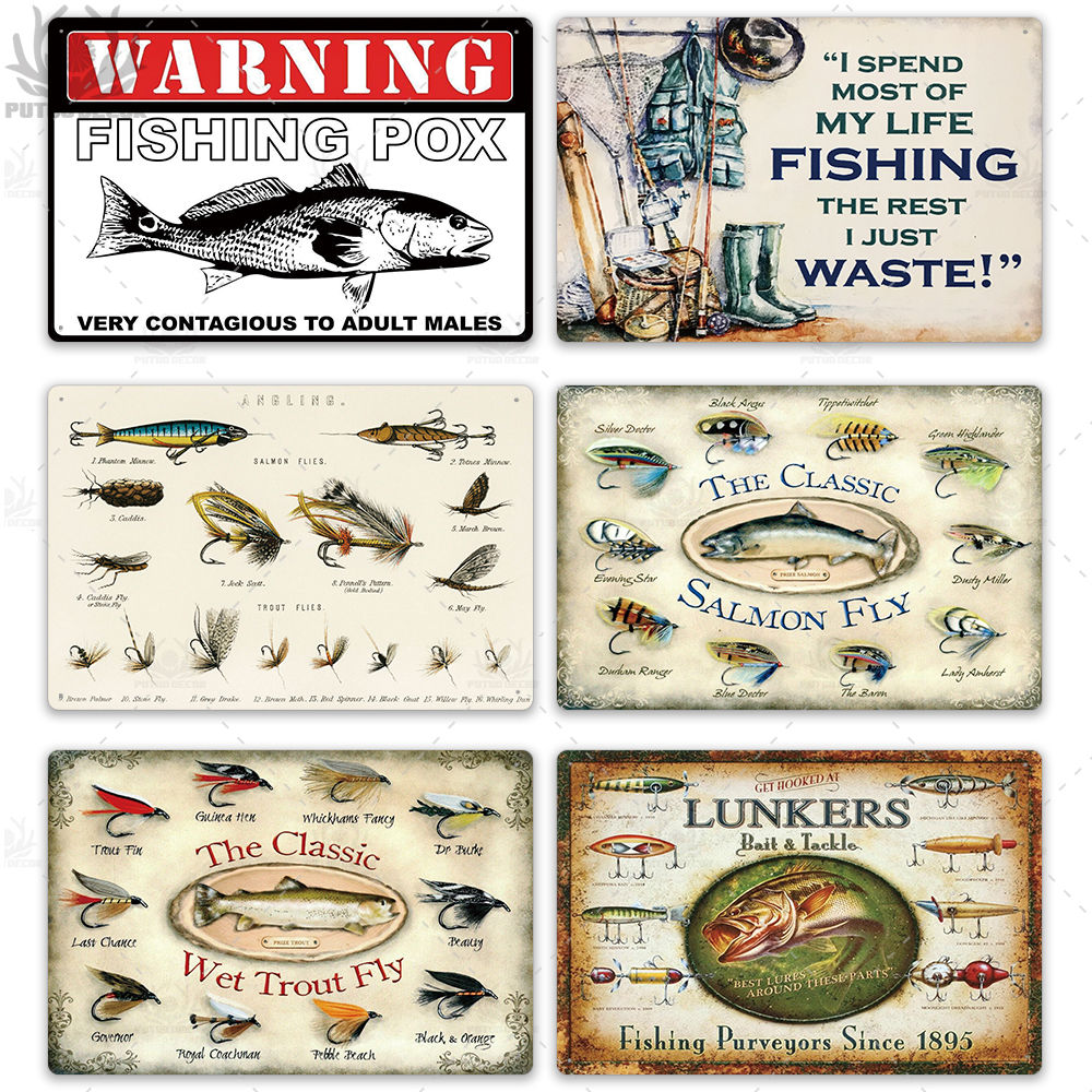 

Fishing Decor Vintage Tin Sign Retro Metal Sign Wall Decor for Lake House Cabin Fishing Gift Metal Plate