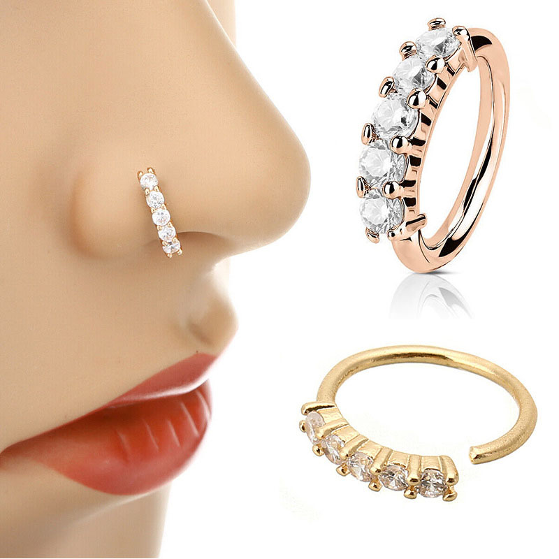 

Nose Ring stud Piercing Jewelry body arts fake septum rings nosecuffs Expander Seamless Segment Earrings Hoops pin Gold Color Cz Tragus Cartilage Ear Nostril