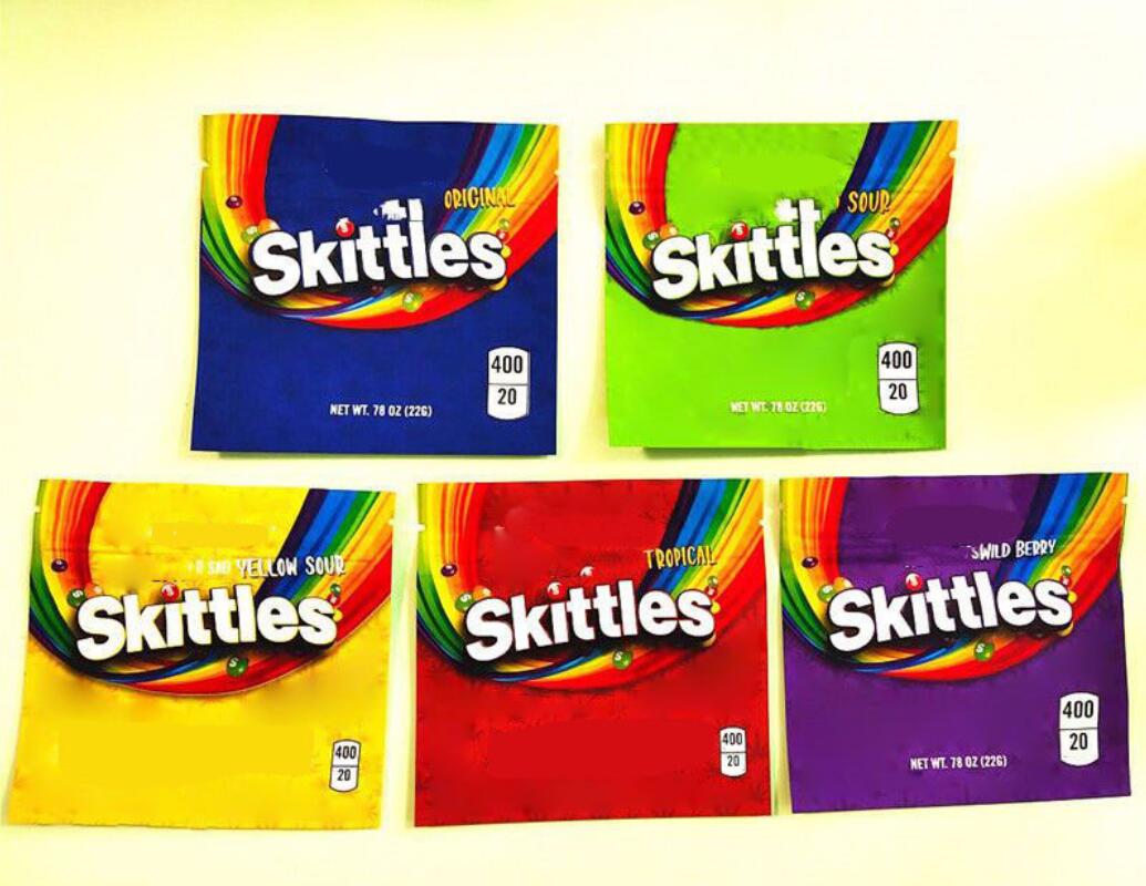 

Skittles Mylar Bags 2021 Newest 400mg Empty Rainbow Edibles Candy Gummy Zipper Packaging Skittless Bagss trrlli trolli