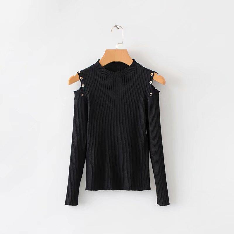 

Women's Sweaters Women 'S Off Shoulder Slim Sexy All Match Rivets Elegance Dress Cross-Border Autumn And Winter Bottoming Sweater Pullove, Black