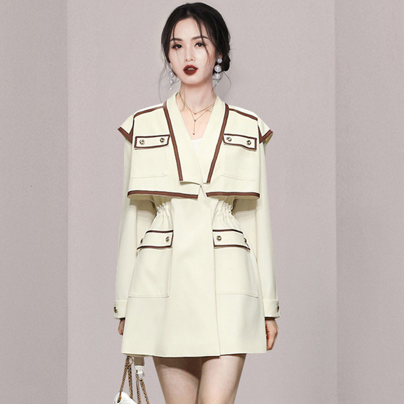 

casual dresses [ewq] korea autumn v-neck color contrast loose long sleeve short fake two elastic waist mini dress women fashion 16e3844 ht17, Black;gray