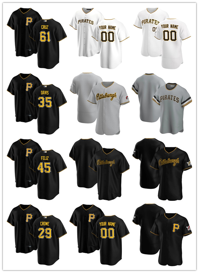 

Custom Jersey Mens women Youth Pittsburgh Pirates 29 Wil Crowe 61 Oneil Cruz 35 Austin Davis 45 Michael Feliz Baseball Jerseys Black, Blue;black