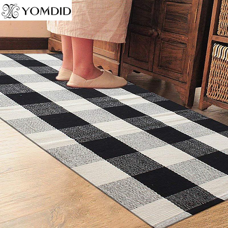 

Entrance Door Mat Washable Kitchen Floor Mats Plaid Print Cotton Linen Rug Bedroom Living Room Bedside Area Rugs Modern Carpet Carpets