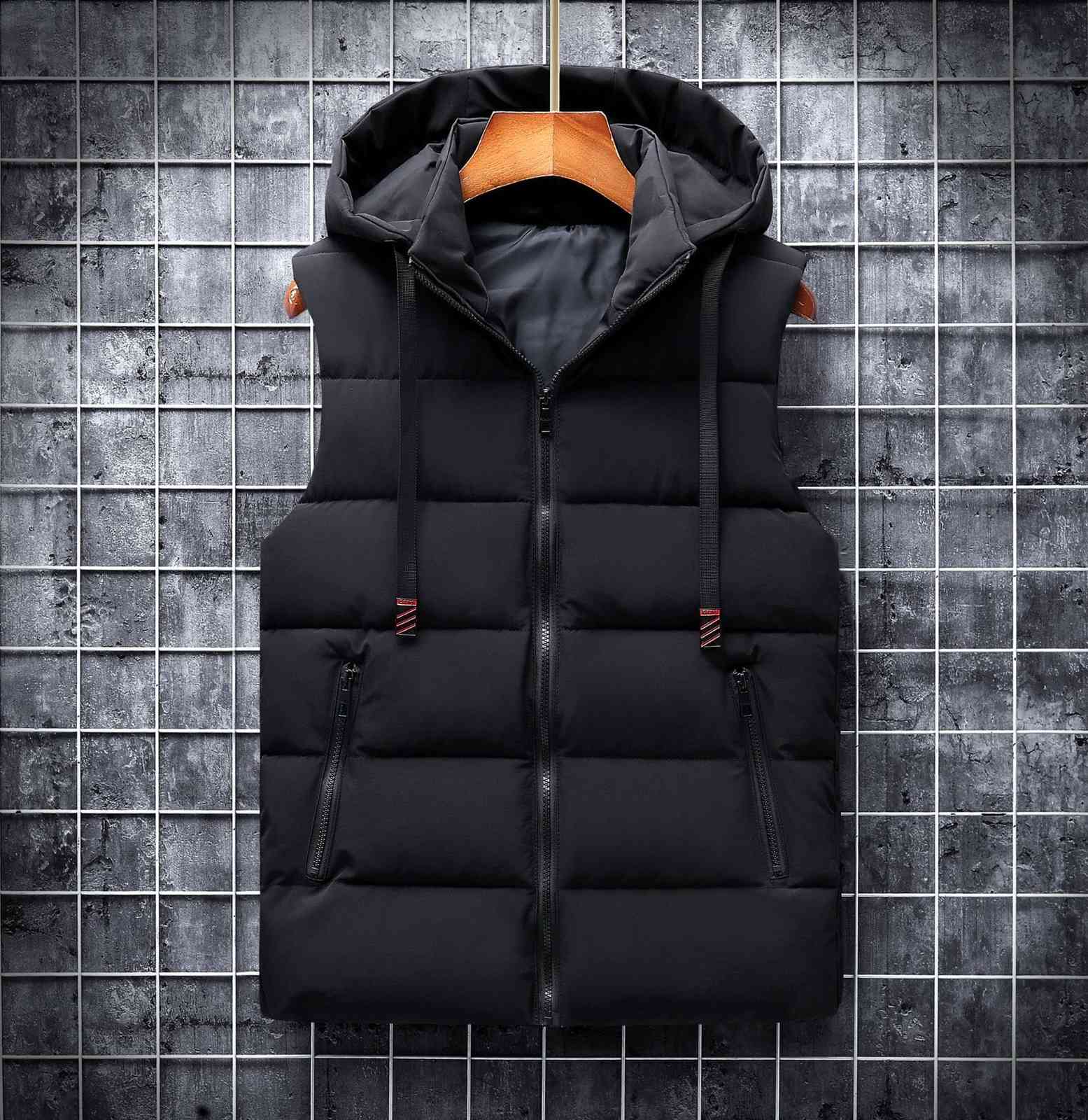 

Autumn Winter 2021 Casual Waistcoat Sleeveless Jackets Woih Hooded Warm Mens Vests Bodywarmer Down Vest for Men 6xl, Beige