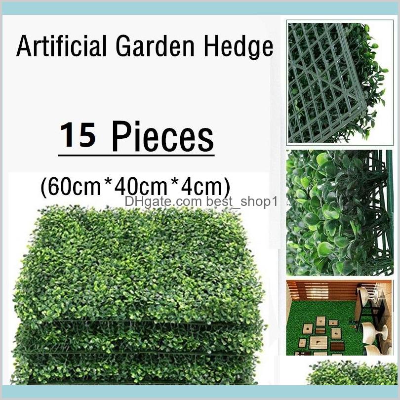 

Home Garden Festive Party Supplies Decorative Flowers Wreaths 15 Pcs Artificia Boxwood Hedge Artificial Plant Matwallboard Decoration Da7Xv, White