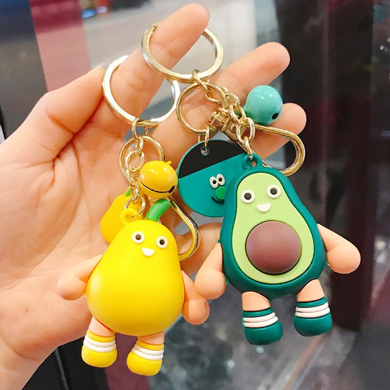 

Keychains 3D Simulated Fruit Avocado Key Chains Stainless Steel Resin Smiling Strawberry Durian Keyrings Women Fashion Jewelry Accessories