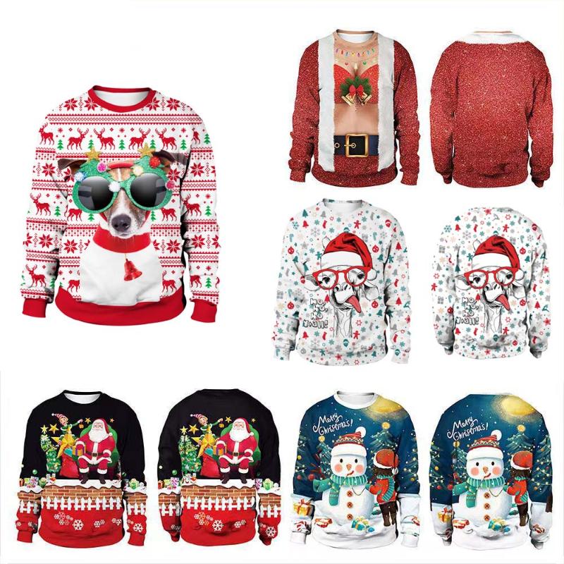 

Men's Sweaters Funny Ugly Christmas Women Men 3D Dog Printed Animal Cartoon Xmas Sweatshirts Couples Holiday Party Autumn Jumper Tops, White;black