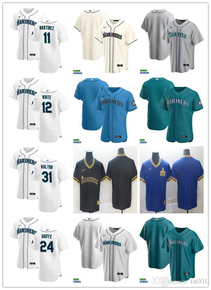 

Men Women Youth Seattle Mariners 31 Donovan Walton 12 Evan White 24 Ken Griffey Jr. 11 Edgar Martinez Custom Baseball Jersey, Blue;black