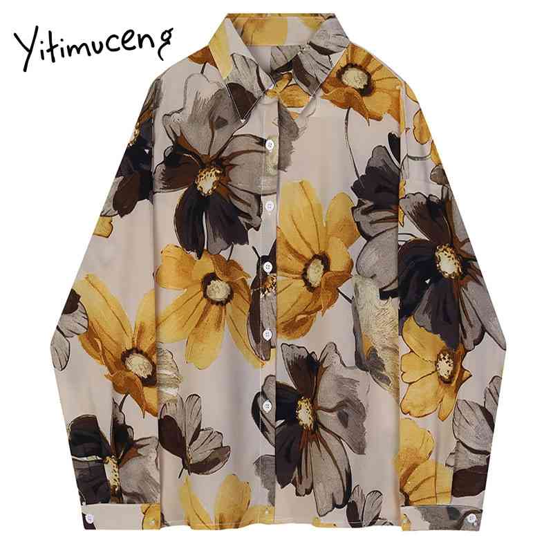 

Yitimuceng Floral Pint Blouse Women Vintage Shirts Loose Spring Turn-down Collar Single Breasted Long Sleeve Chiffon Tops 210601, Mixed color
