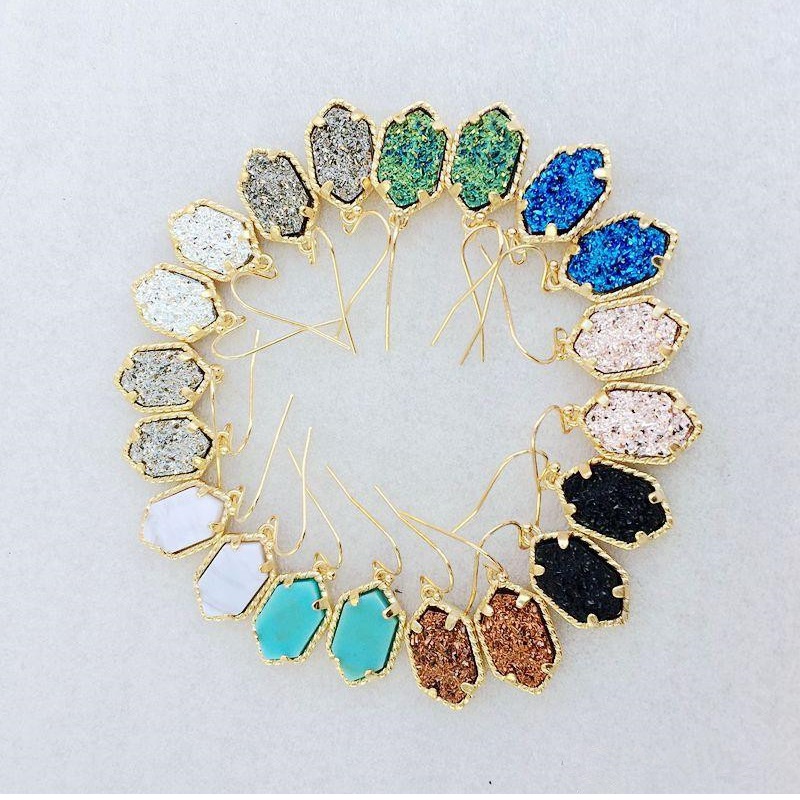 

Gold Kendra Style Earrings Sets Geometric Natural Druzy Dangle Earring Luxury Designer For Women Party Jewelry, Silver