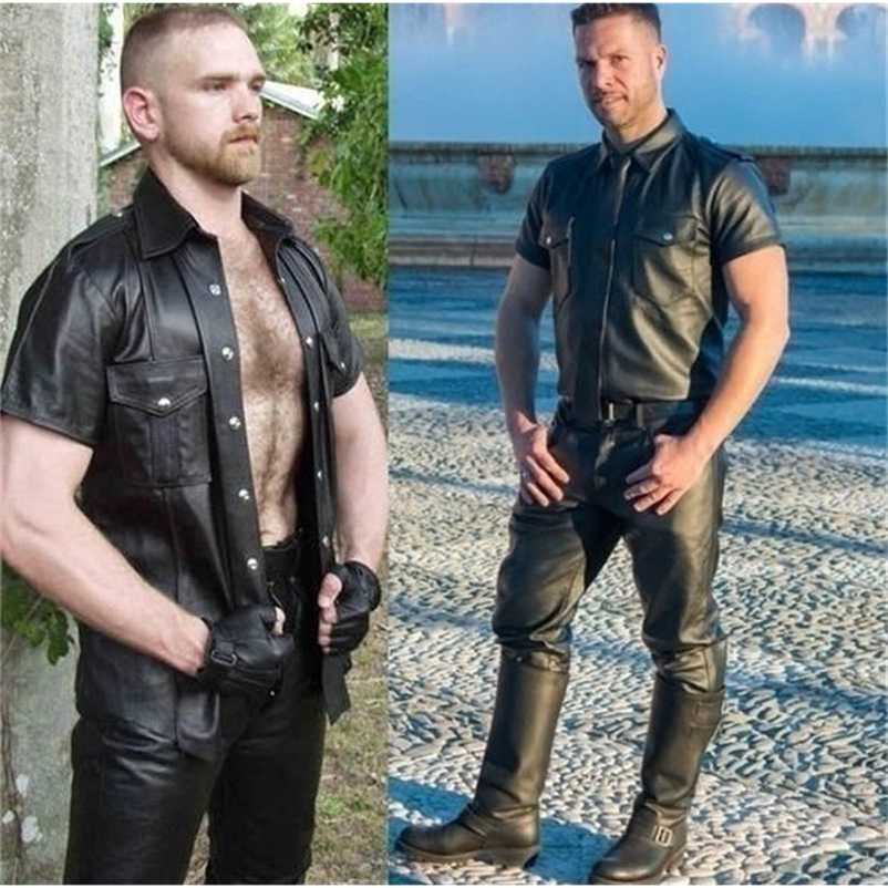 

men Suits European American Men' Imitation PU Leather Shirt Nightclub Stage DS Performance Clothes /40 211110, Black