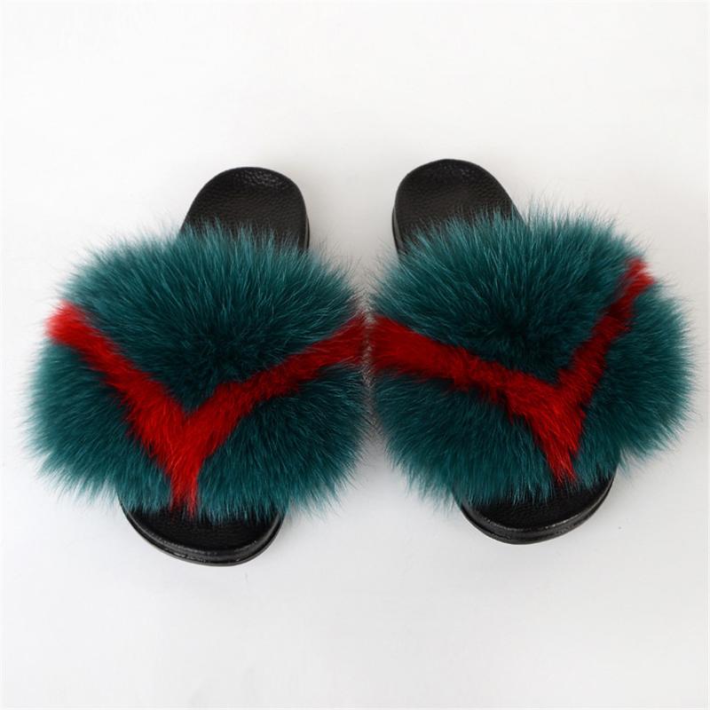 

Slippers Real Fur Slides Women Summer Non-slip Fluffy Ladies Cute Plush House Shoes TX-14, Black