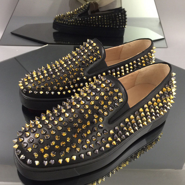 

2021 Australia Platform Mens Womens Casual Shoes High Quality Fashion Sneakers Red Bottom Slip-On Silver Spikes Adorn Toecap Big 42