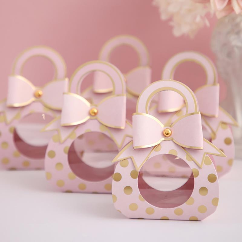 

Gift Wrap 24pcs Wedding Favors Boxes Clear Window Candy Packaging Box Kraft Paper With Handle Chocolate Decor