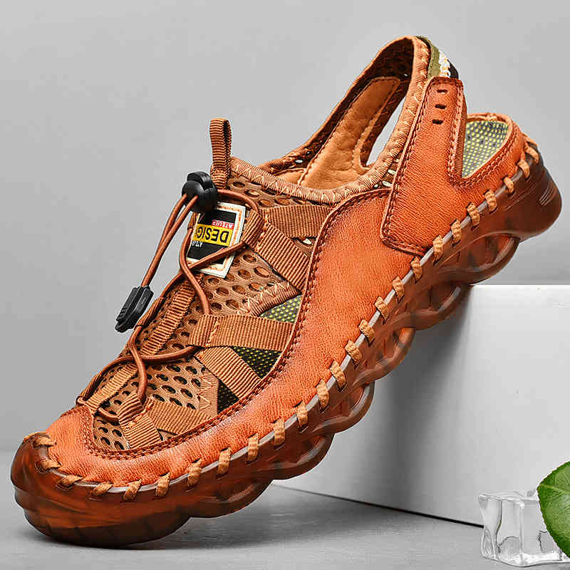 

Slippers Large summer men's Baotou sandals breathable mesh beach shoes outdoor sports casual OY5L, 1# shoe box