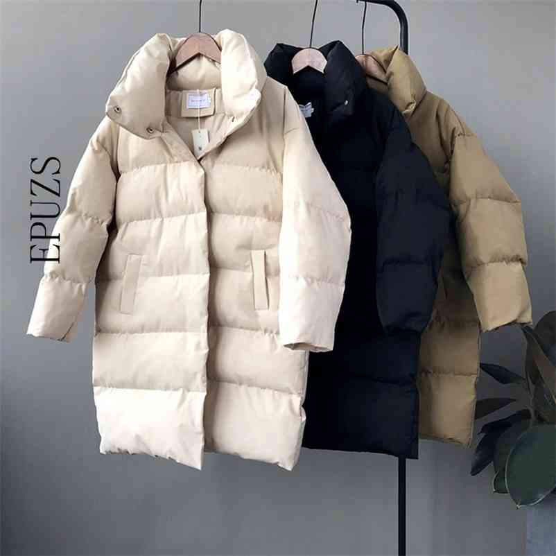 

Winter jacket women Oversize Thick Long Parkas Sleeve Buttons Pockets Coat Korean outwear 210521, Black