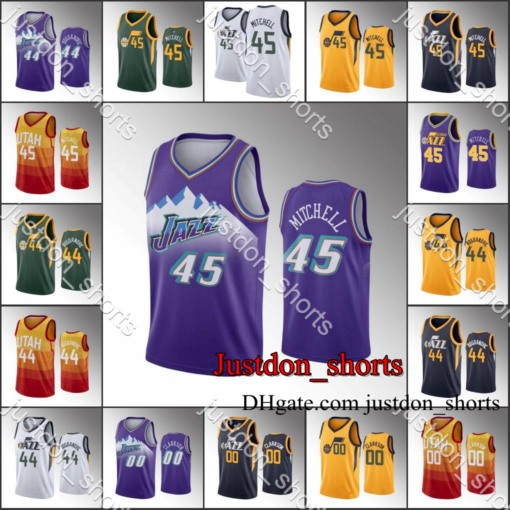 

Men Utah Jazz Basketball Jerseys Donovan Mitchell Bojan Bogdanovic Clarkson Hot Press City New Edition Hardwoods Classics Shirts, Black;red