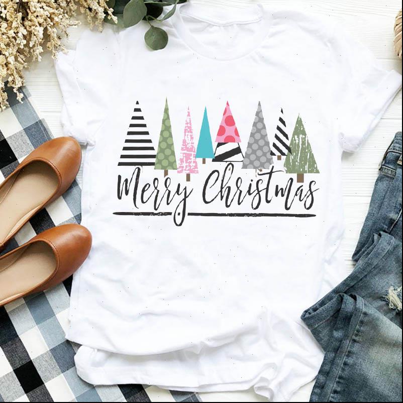 

Women Tops Lady Printing Striped Tree 90s Style Autumn Winter Merry Christmas Clothes Shirt T Tee Tshirt Female Top Graphic, White
