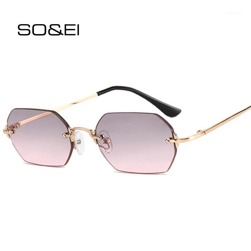 

Sunglasses SO&EI Fashion Polygon Rimless Square Women Vintage Clear Ocean Lens Eyewear Men Shades UV400 Gray Pink Sun Glasses