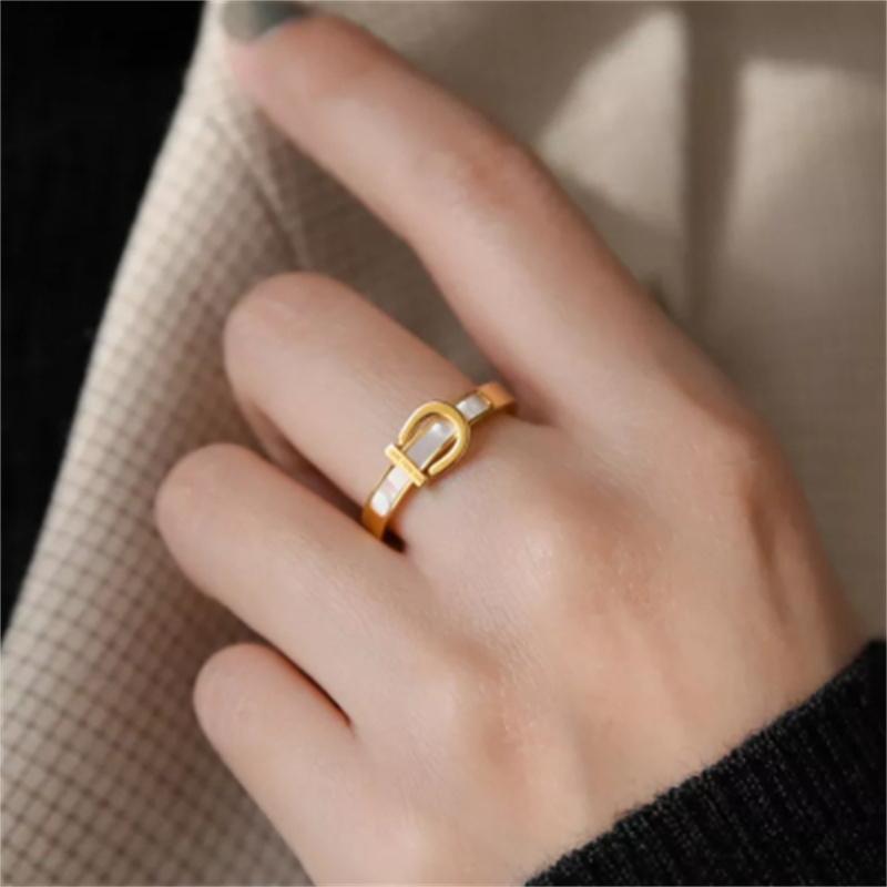 

Wedding Rings Stainless Steel 2021 Fashion Fine Upscale Jewelry Gold Color Natural Belt Buckle Shape For Women Wholesale