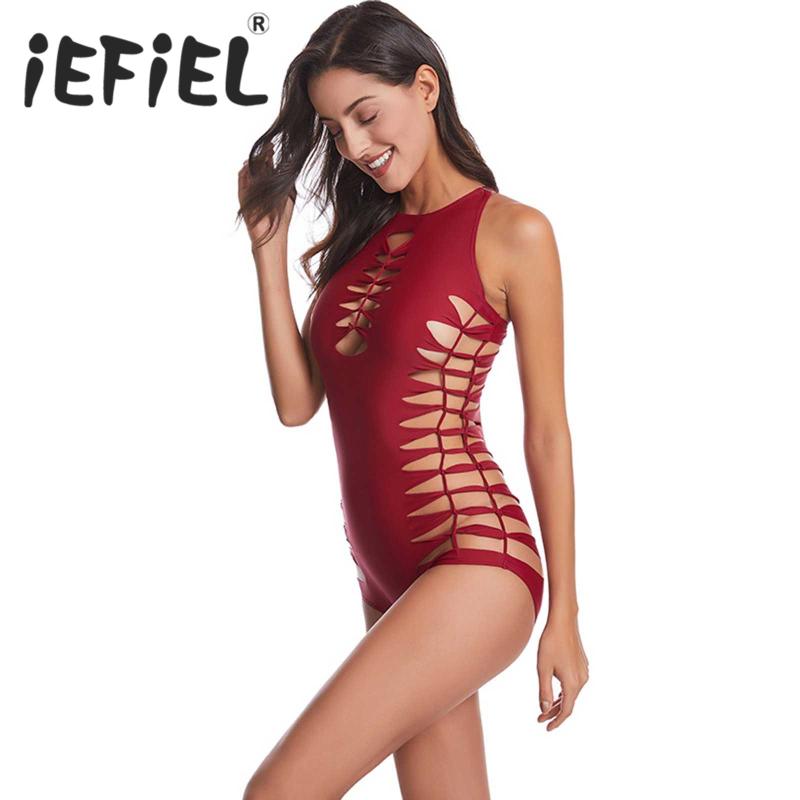 

Women Femme Sexy One Piece Bodysuit Beach Wear Sleeveless Leotard Bikini Swimsuit Bathing Suit Beachwear Cut Out Monokini One-Piece Suits