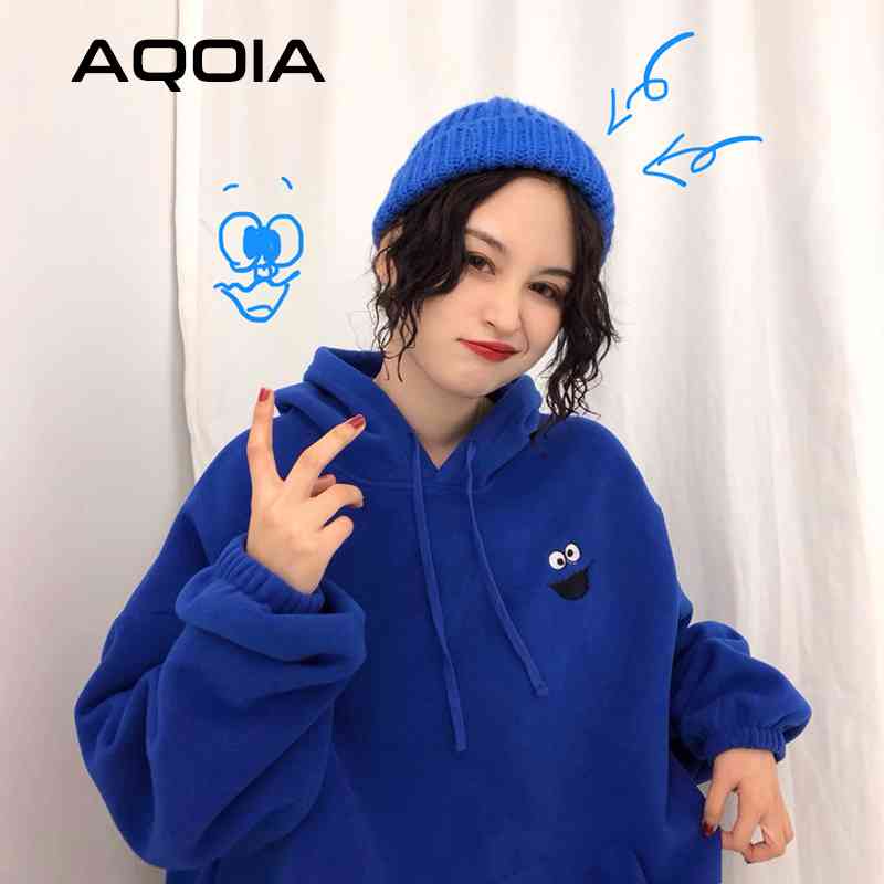 

Harajuku Cartoon Embroidered Loose Women's Hoodies Sweatshirt Pockets Oversize Women Winter Plus Size Female Pullover 210521, Sku