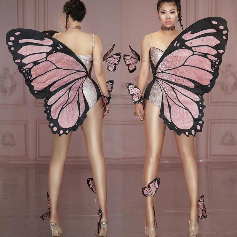 

Designe Butterfly Big Wing Rhinestones Bodysuit Female Sexy Crystal Leotard Party Cosplay Costumes Singer Dancer Stage Wear Women's Jumpsuit, Multi