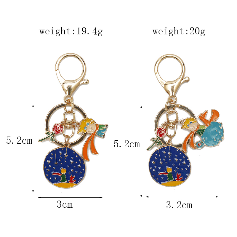 

Trendy Enamel Keychain Jewelry Cartoon Movie Le Petit Prince Theme Keyrings Cute Fox Rose Pendant Key Chain Accessory New, Silver