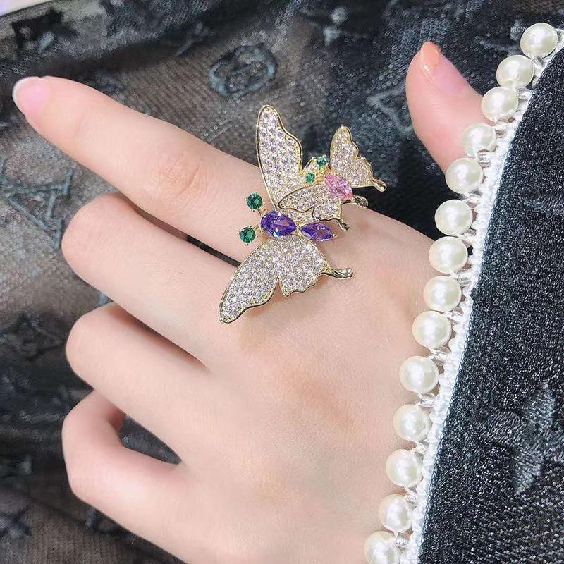 

Cluster Rings Fashion Colorful Butterfly Micro - Set Zircon Ring ,open Mouth Adjustment For Women Gift1