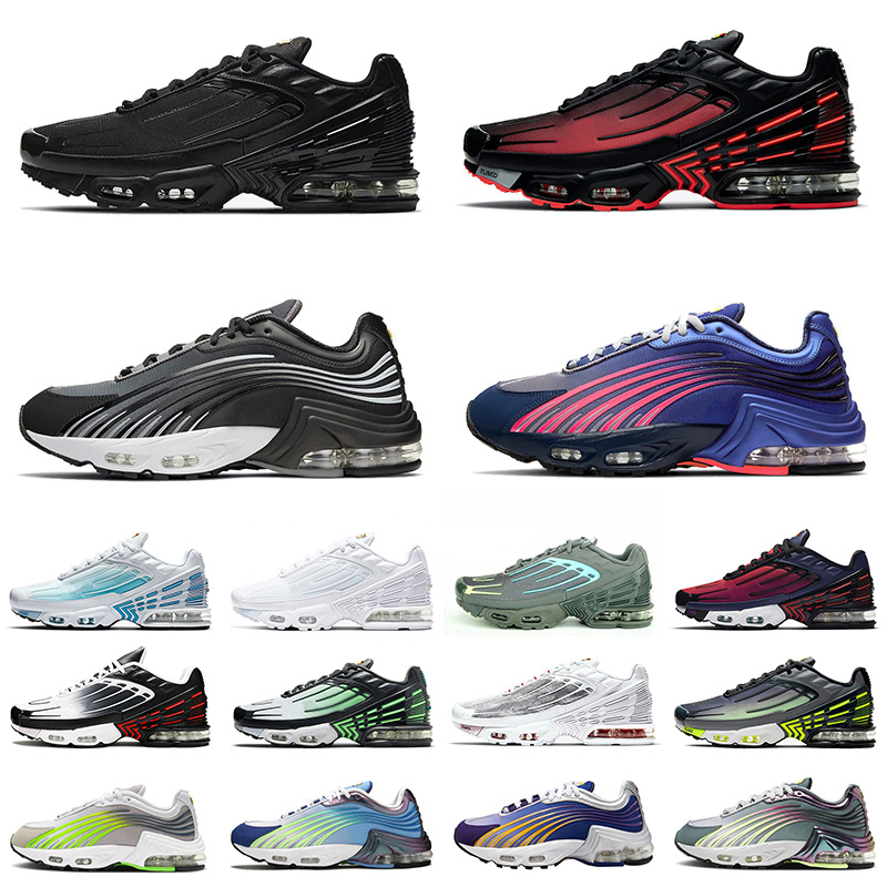 

TN 3 Tuned Plus 2 Men Women Running Shoes Radiant Red Laser Blue Triple Black All White Tiger Rainbow Traines Sports Sneakers, A12 black with blue 39-45