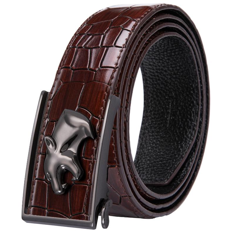 

Hi-Tie Luxury Crocodile Red Belt Men Real Cowskin Genuine Leather Jeans Strap Automatic Buckle Casual Cool Cowboy Belts, Black;brown