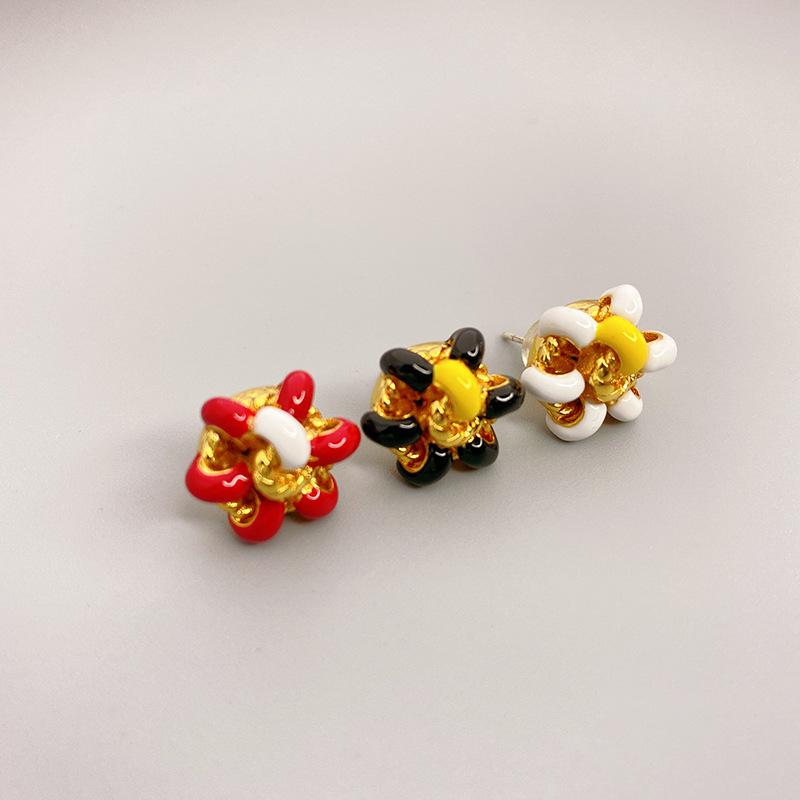 

Stud Irregular Enamel Glaze Small Flower Shape Earrings Female Brass S925 Silver Needle Dripping, Golden;silver