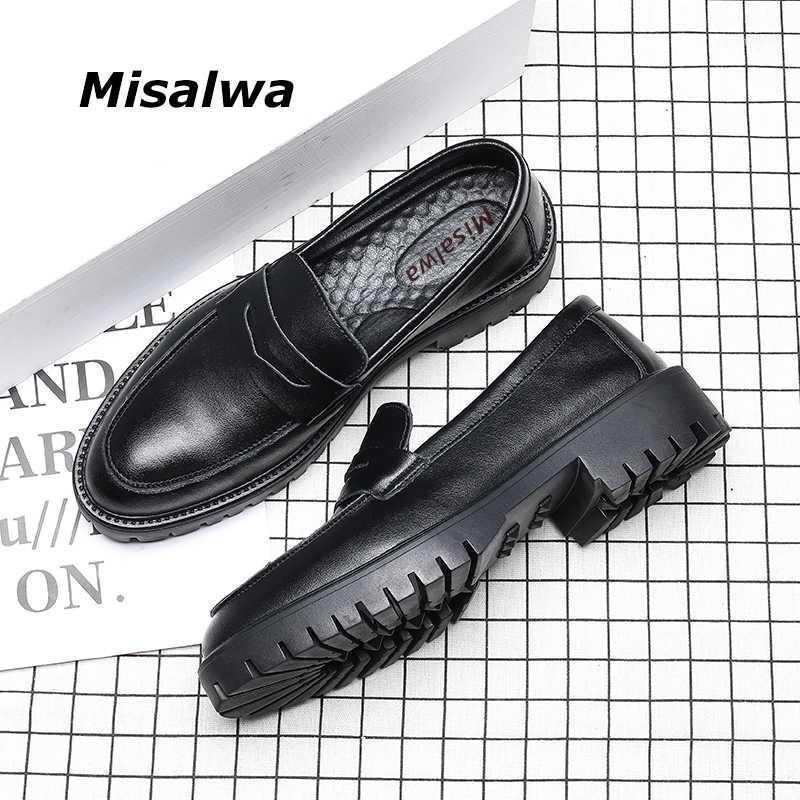 

Misalwa Platform British Casual Men Oxford Dress Social Shoe Thick Sole White Cow Leather Loafers Slip-on Mid Heel Elevator Shoe1, Black