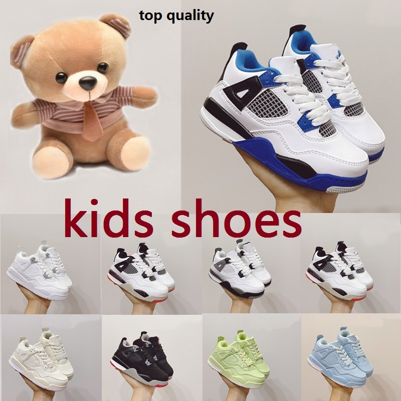 

2021 Kids Athletic Shoes basketball 4 4s breathable Children run Shoe Wolf Grey Toddler Sport Sneakers for Boy Girl baby Toddlers size 22 -35, Shoelaces