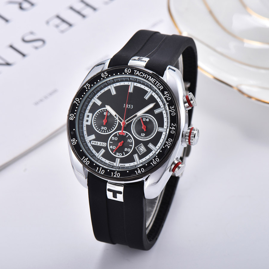 

Brand Watch Men TISS 1853 Multifunction style Rubber Strap quartz wrist Watches Small dials can work TT47, Slivery;brown