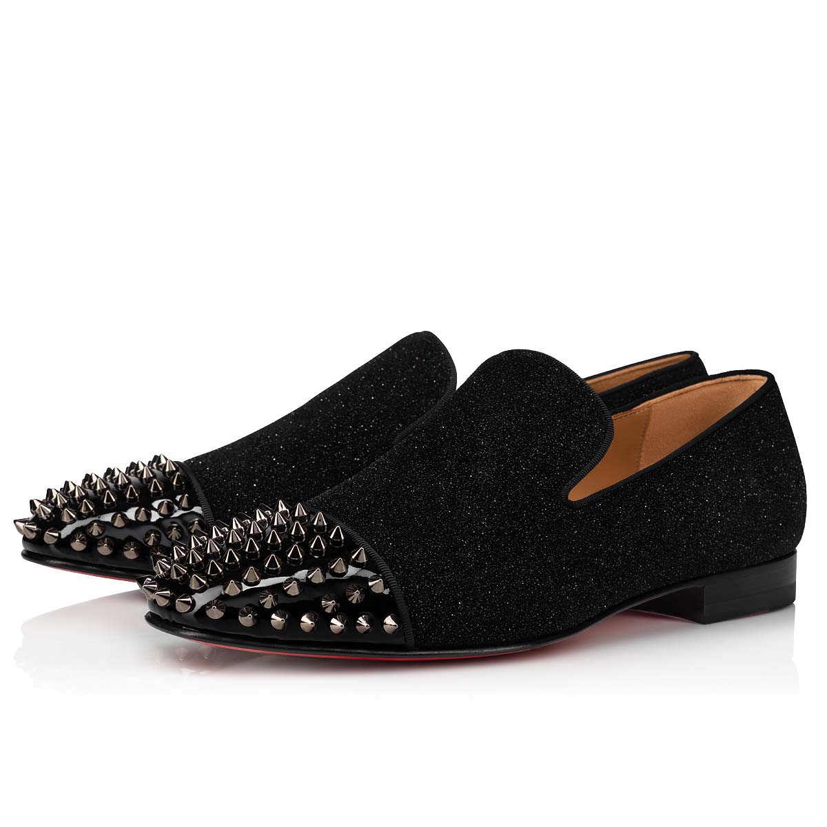 

Spring and autumn men's dress shoes Spooky Brand red sole Genuine leather suede dotted with square toe matte spikes Flat