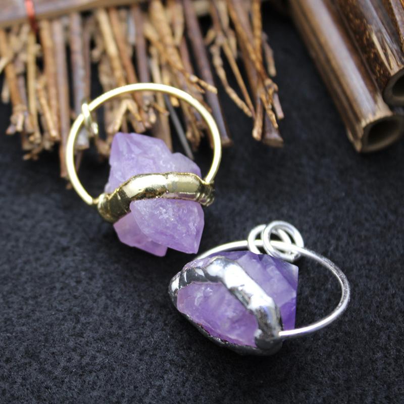 

Pendant Necklaces Gold Silver Color Natural Stone Necklace Irregular Ore Rock Amethysts Purple Crystal Pendants Women Girl Jewelry Healing