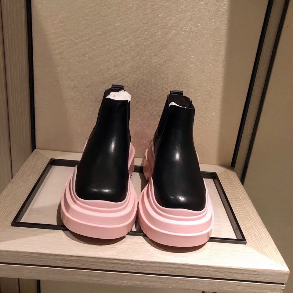 

Designer boots women's shoes 2021 fall British elastic band round toe color thick-soled ankle boot, Black