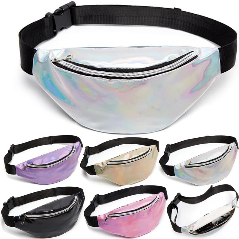 

Waist Bags 2021 Female Holographic Bag For Women Pink Gold Black Laser Fanny Pack Belt Chest Ladies Bum Unisex Banana