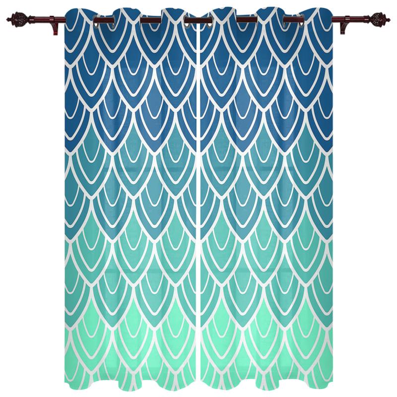 

Luxury Modern Window Curtains Blue Diamond Fan Pattern Bedroom Living Room Dining Decoration Translucent Beautiful Curtain & Drapes