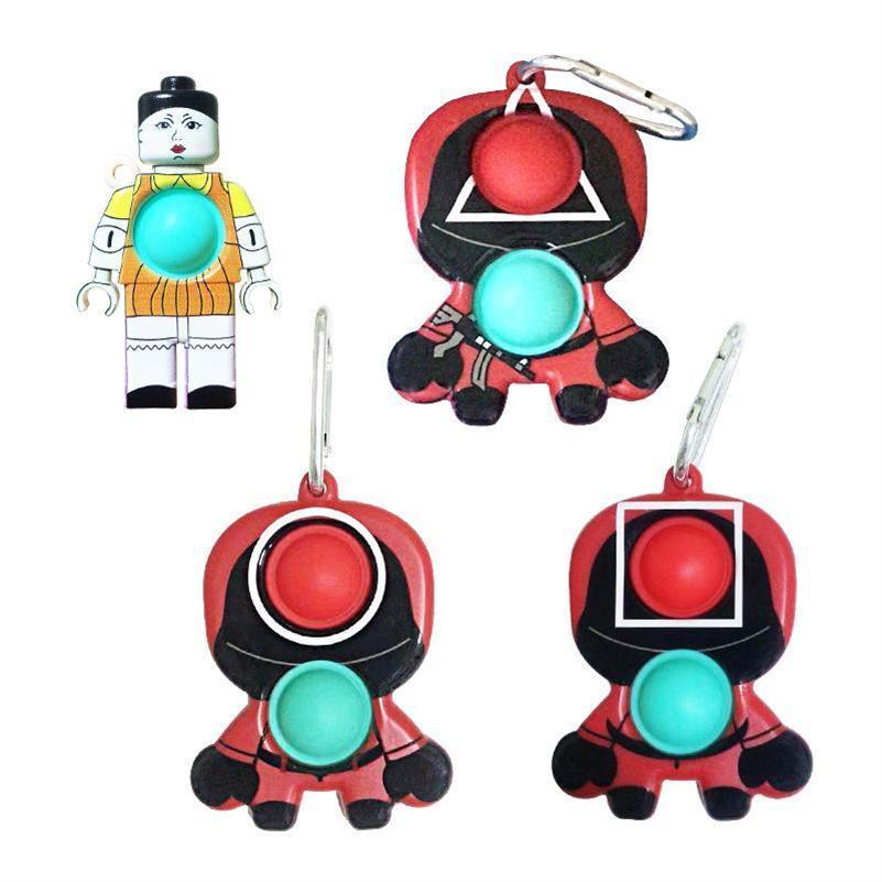 

New Squid Game Halloween Fidget Decompression Toys Keychain protective case Push its Pops About Characteristic Popper Bubble Fingertip Sensory Toy for Kid Gifts