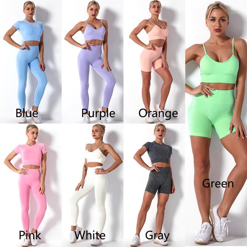 

Yoga Outfit Women Sport Suits Fitness Bra Gym Clothing Crop Top Workout Sportwear Seamless Set High Waist Leggings Active Wear, Bra short blue