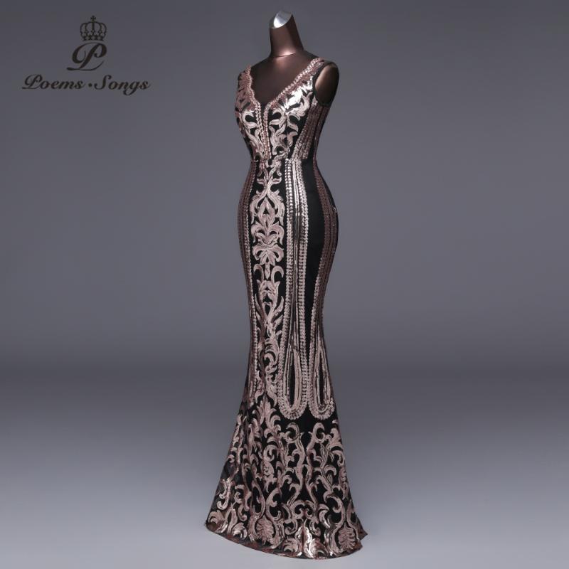 

Evening Dresses Ameision Double-V Long Dress 2021 Sexy Backless Luxury Sequin Sleeveless Prom Gowns Formal Party, Black;red